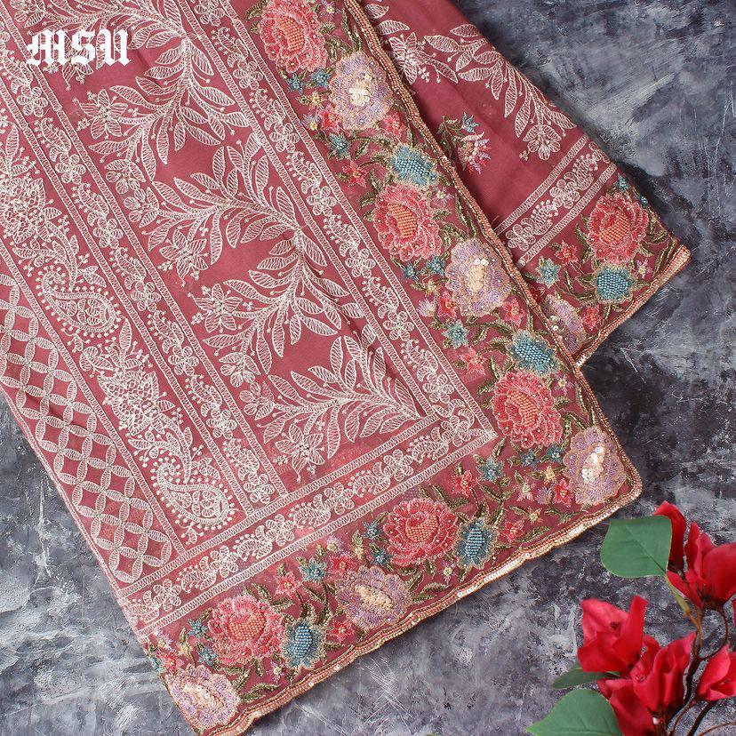 Tissue Organza With Beautiful Multi Embroidery C Pallu Work