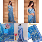 Heavy Fox Georgette With Padding Print And 7.MM Sequence + Zari 🔖 Work In Allover Saree
