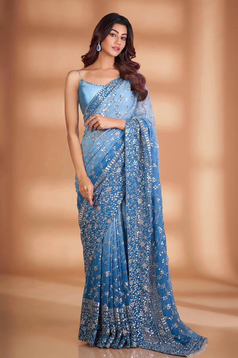 Heavy Fox Georgette With Padding Print And 7.MM Sequence + Zari 🔖 Work In Allover Saree