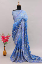 Heavy Fox Georgette With Padding Print And 7.MM Sequence + Zari 🔖 Work In Allover Saree