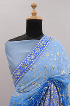 Heavy Fox Georgette With Padding Print And 7.MM Sequence + Zari 🔖 Work In Allover Saree
