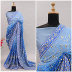 Heavy Fox Georgette With Padding Print And 7.MM Sequence + Zari 🔖 Work In Allover Saree