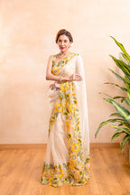 Khadi Organza With Beautiful Flowers Design In Multi Embroidery C Pallu Cut Work