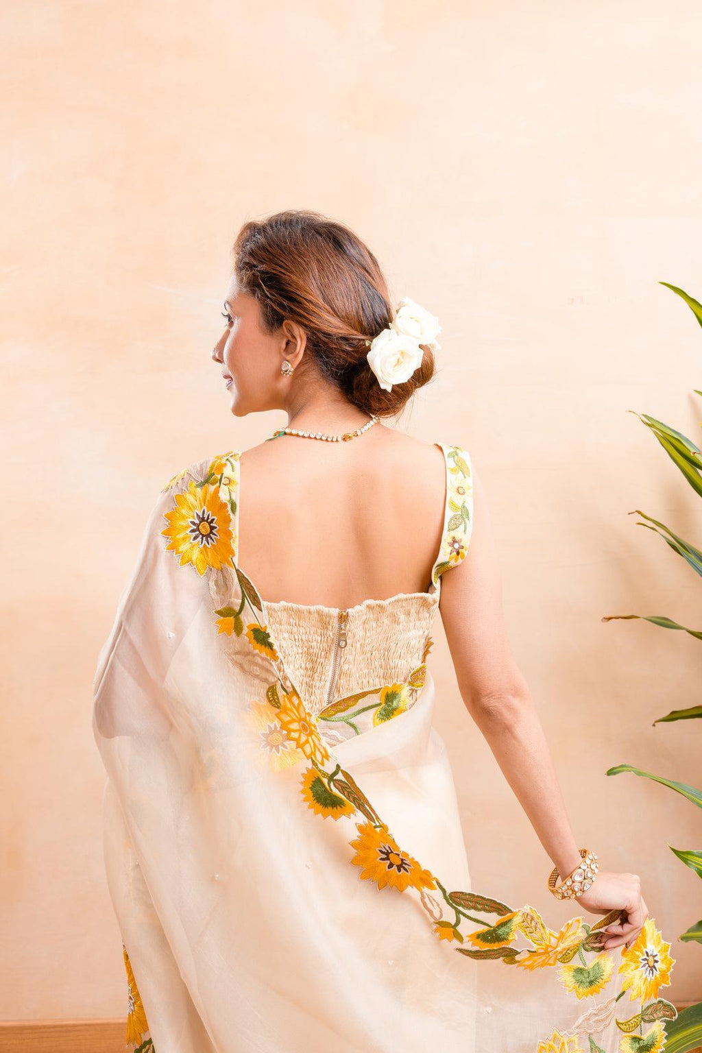 Khadi Organza With Beautiful Flowers Design In Multi Embroidery C Pallu Cut Work