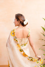 Khadi Organza With Beautiful Flowers Design In Multi Embroidery C Pallu Cut Work