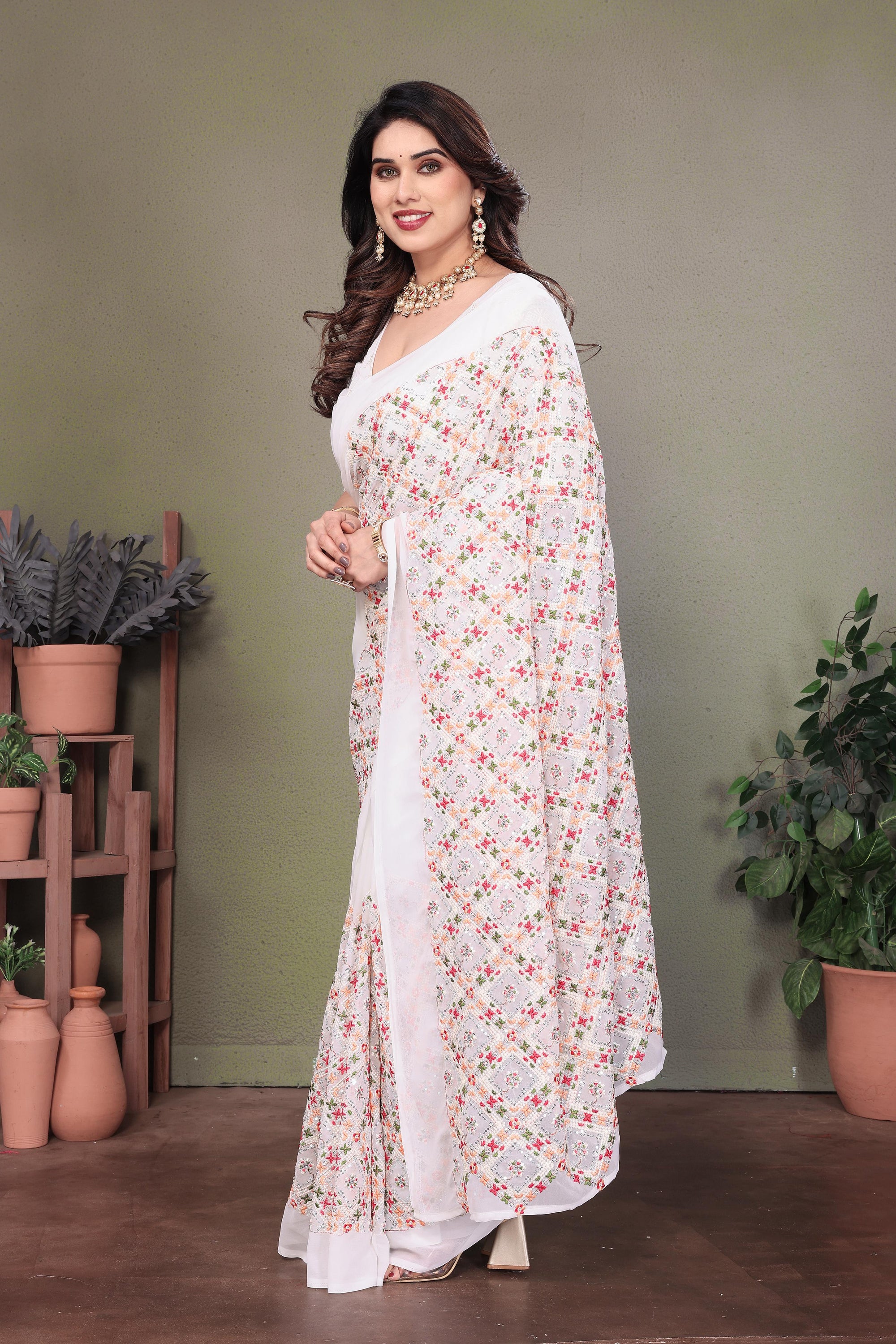 Multi Color Exclusive Beautiful  Embroidery Work Saree