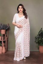 Multi Color Exclusive Beautiful  Embroidery Work Saree