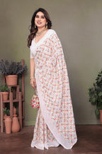 Multi Color Exclusive Beautiful  Embroidery Work Saree
