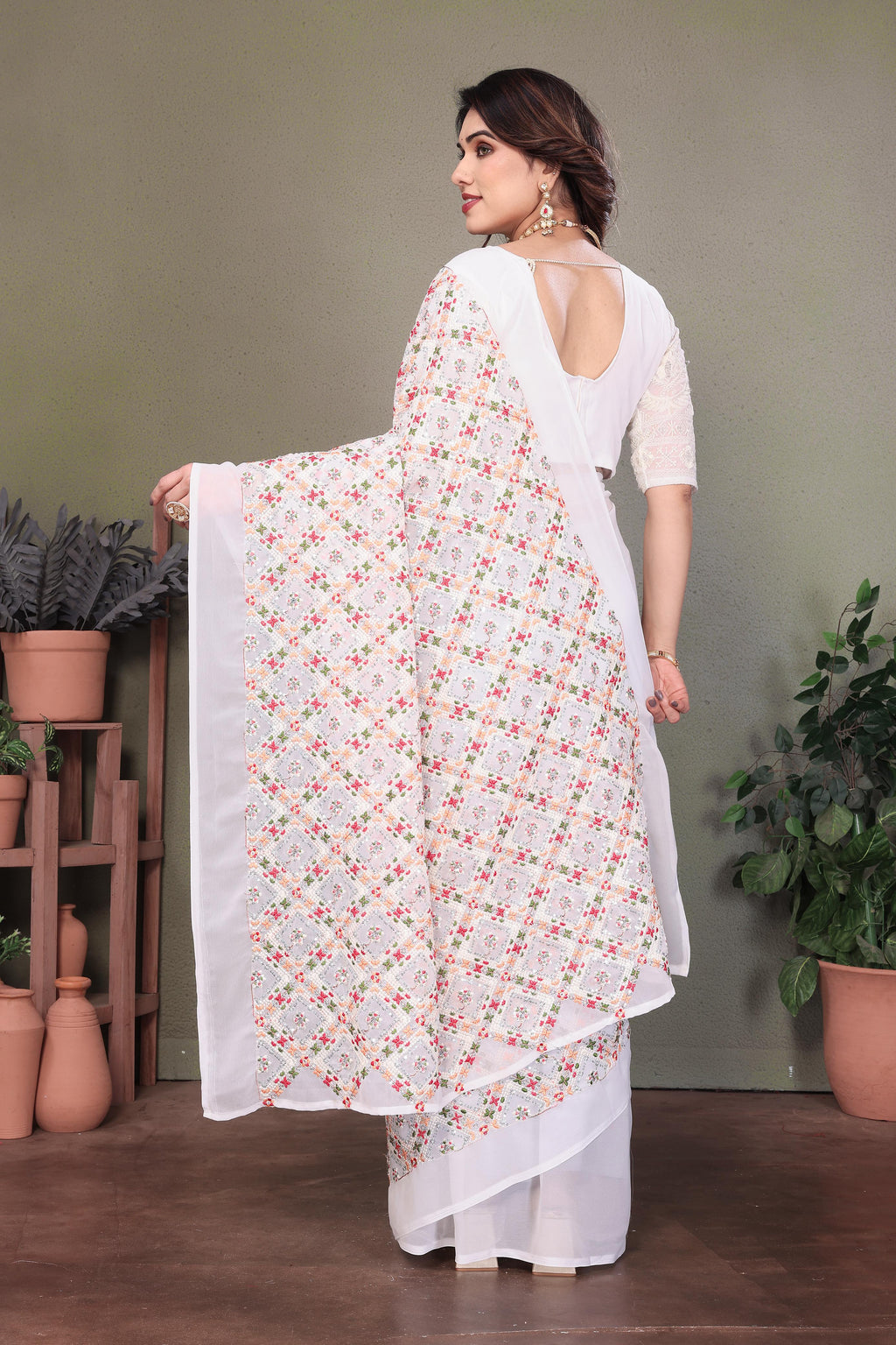 Multi Color Exclusive Beautiful  Embroidery Work Saree