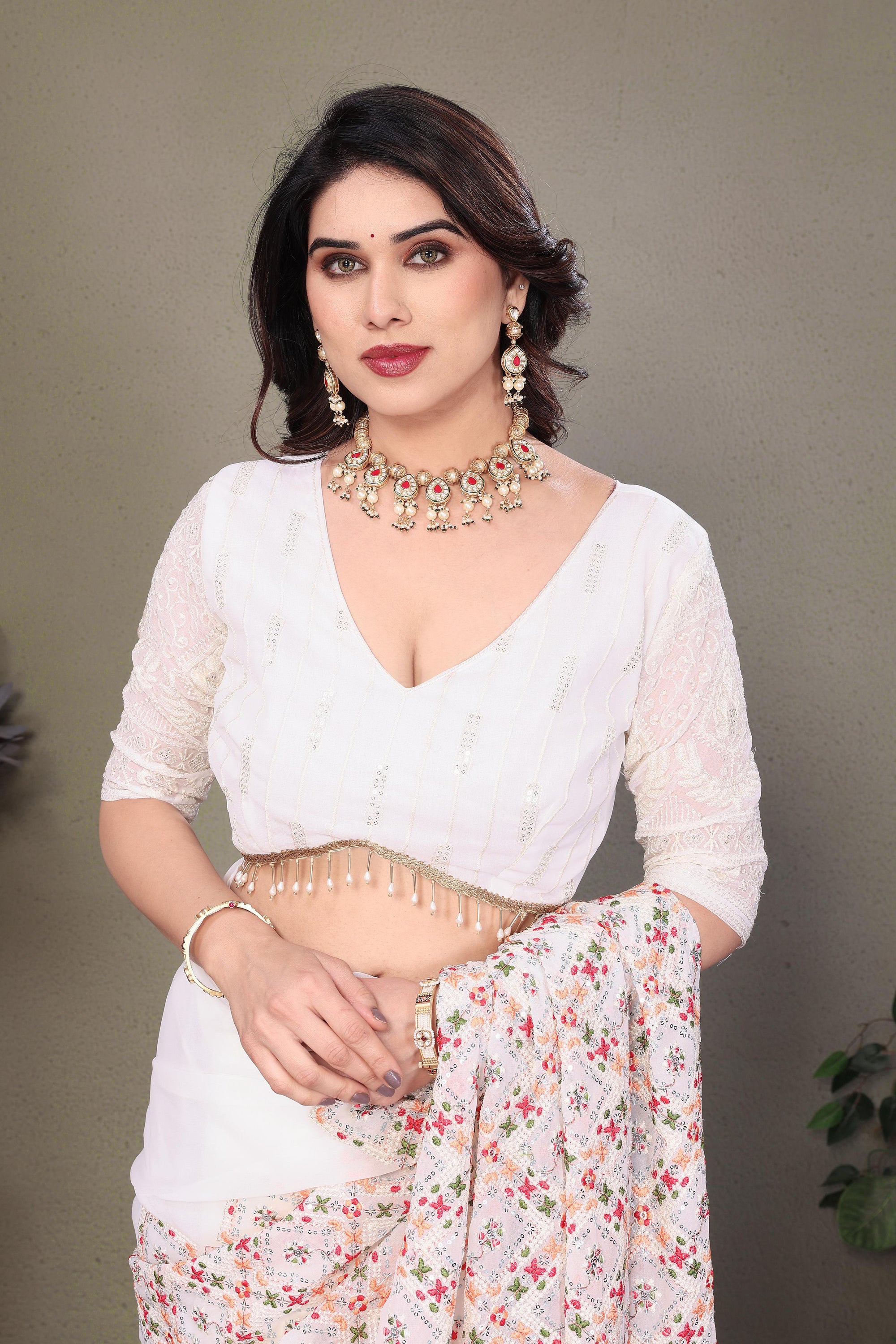 Multi Color Exclusive Beautiful  Embroidery Work Saree