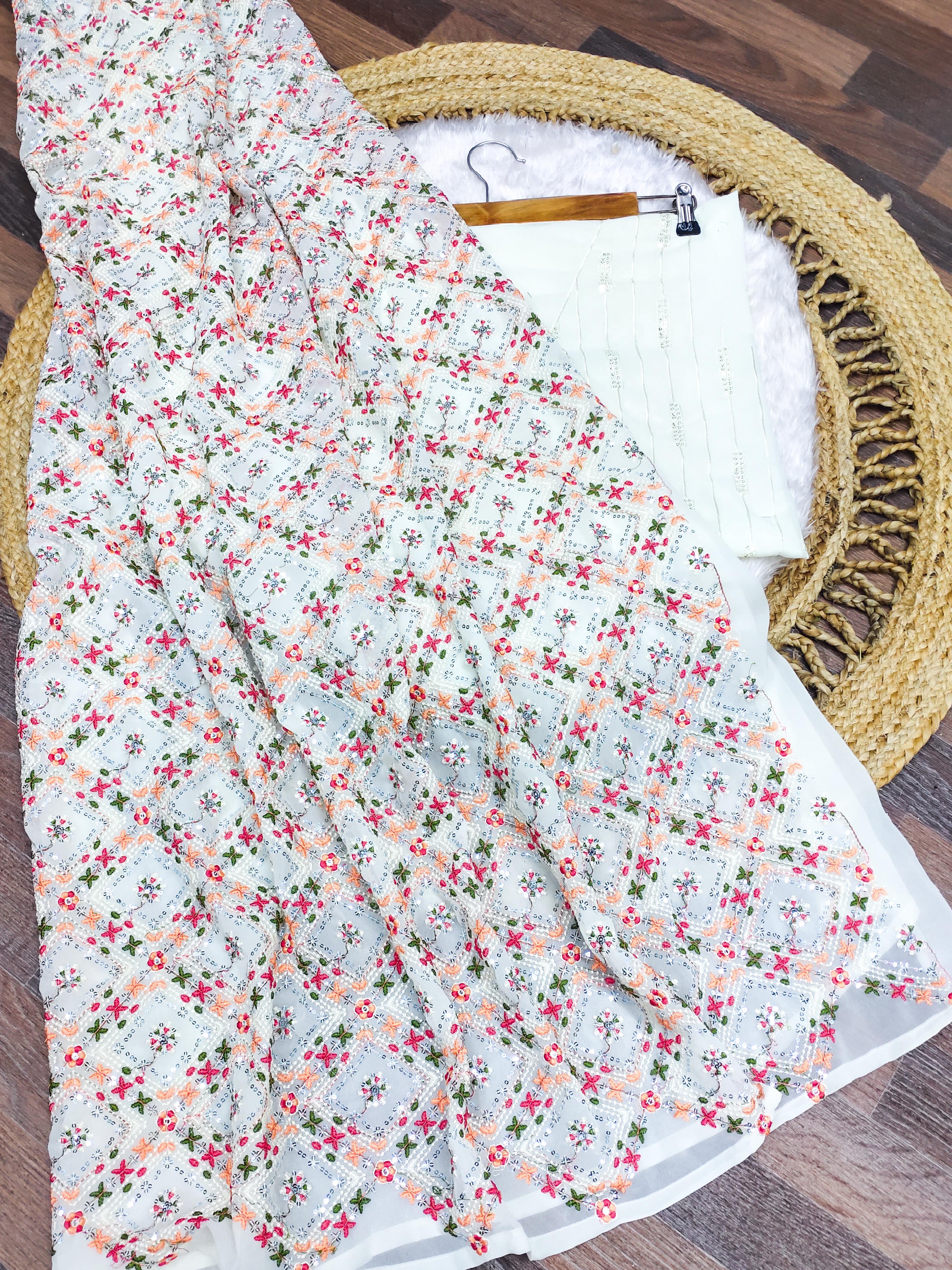 Multi Color Exclusive Beautiful  Embroidery Work Saree