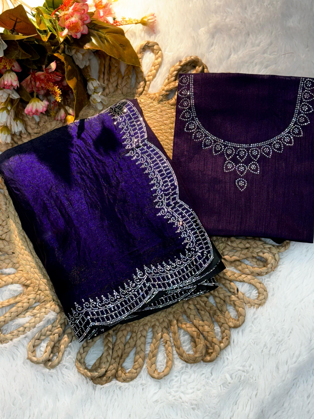 Pure Soft Burburry Silk With Beautiful Sirovski Diamonds Work In Border On All Over Saree