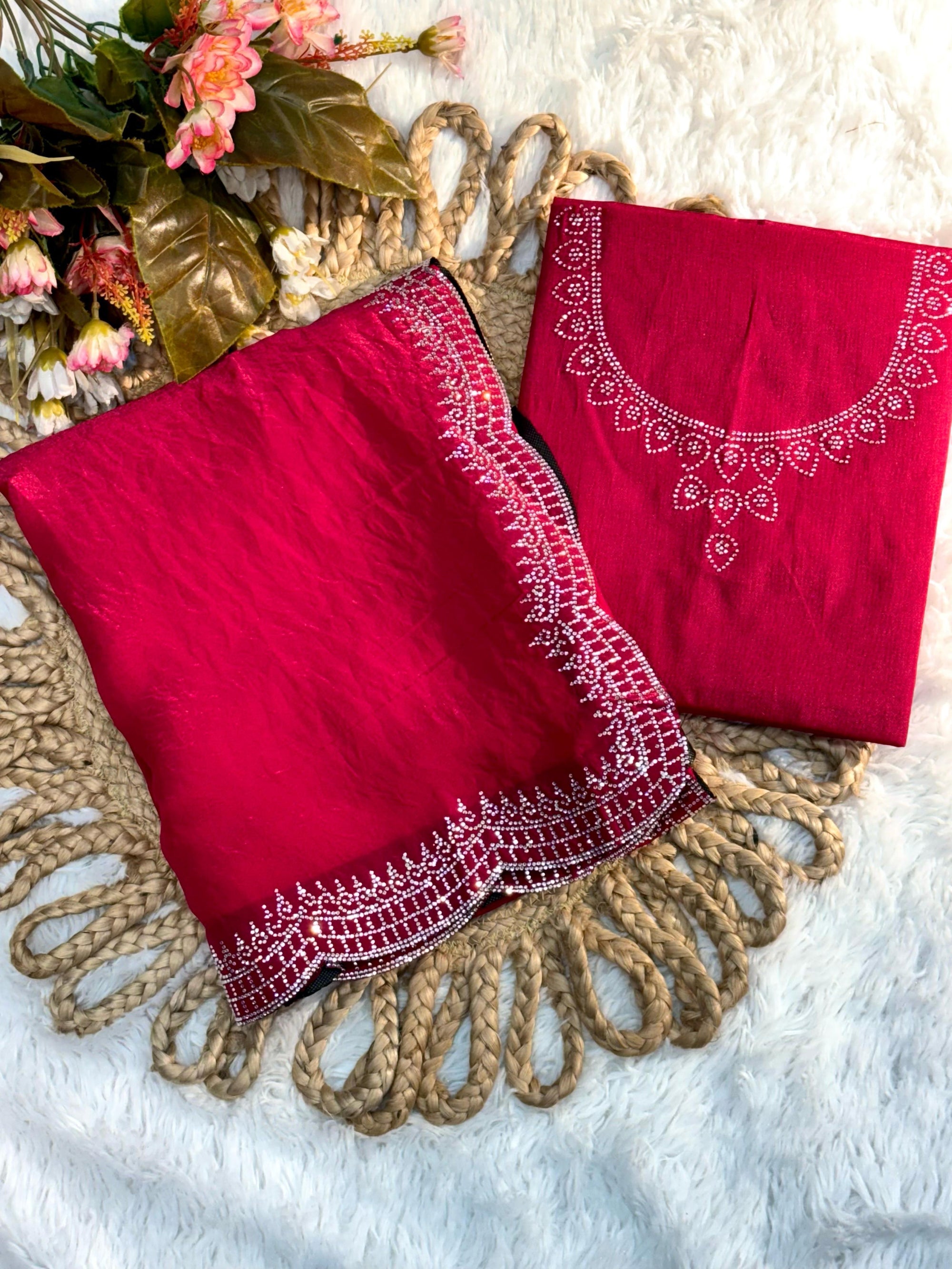 Pure Soft Burburry Silk With Beautiful Sirovski Diamonds Work In Border On All Over Saree