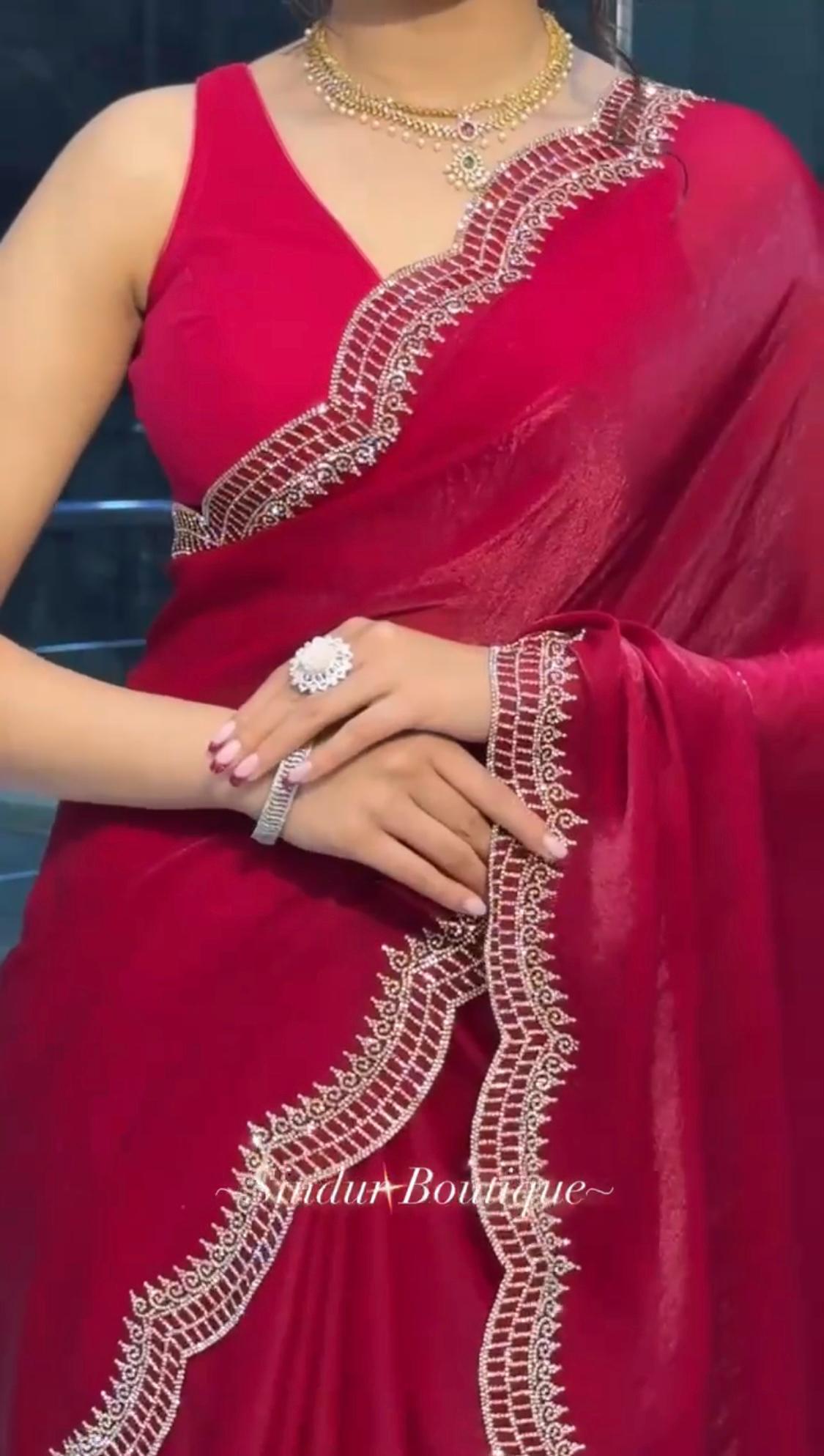 Pure Soft Burburry Silk With Beautiful Sirovski Diamonds Work In Border On All Over Saree