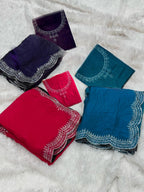Pure Soft Burburry Silk With Beautiful Sirovski Diamonds Work In Border On All Over Saree