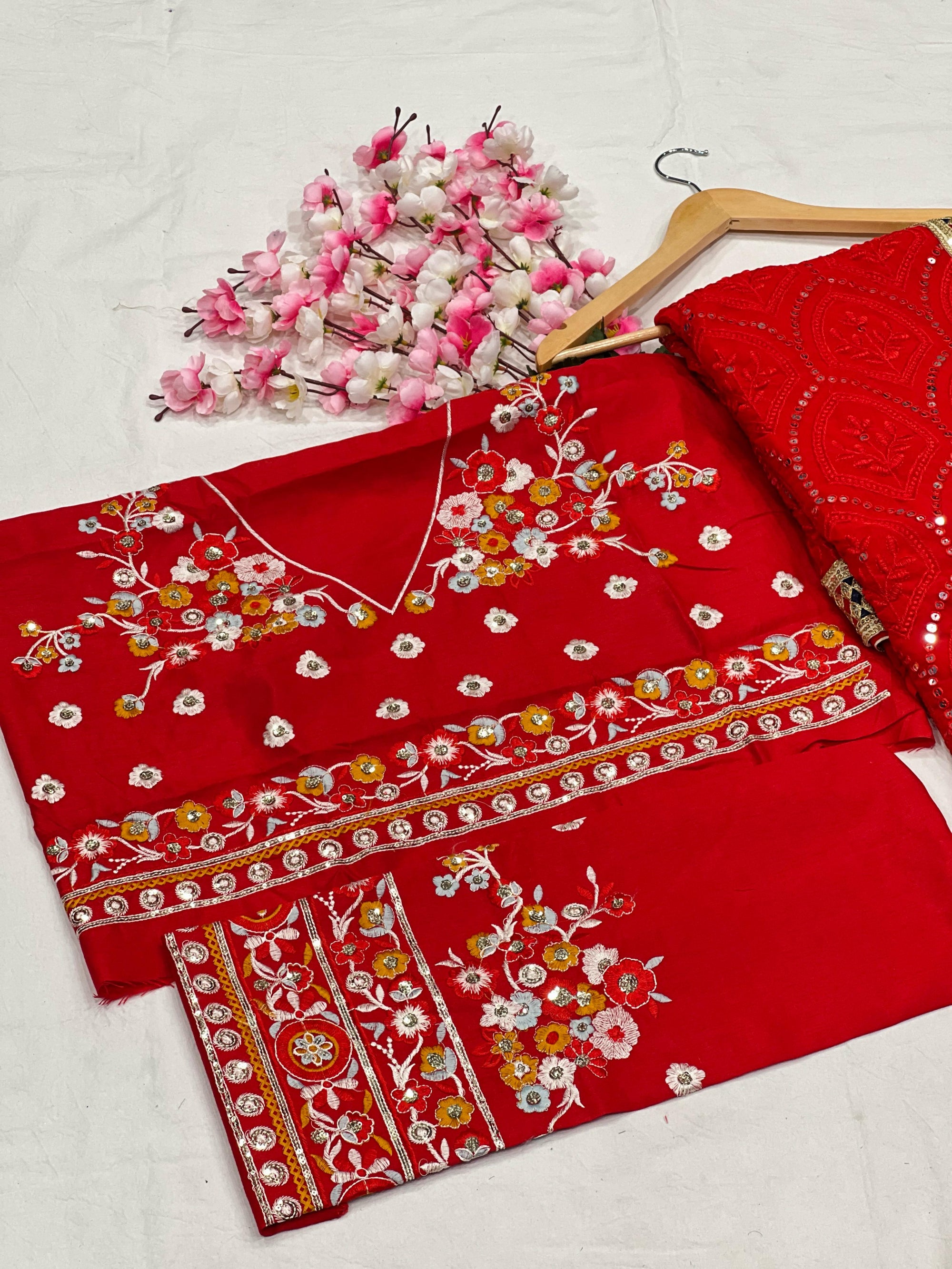Heavy Fox Georgette With Multi + Thread Coding Embroidery & 3/5.MM Sequence In Pallu_Skirt Work Saree And Embroidery Multi Colour Lace Work
