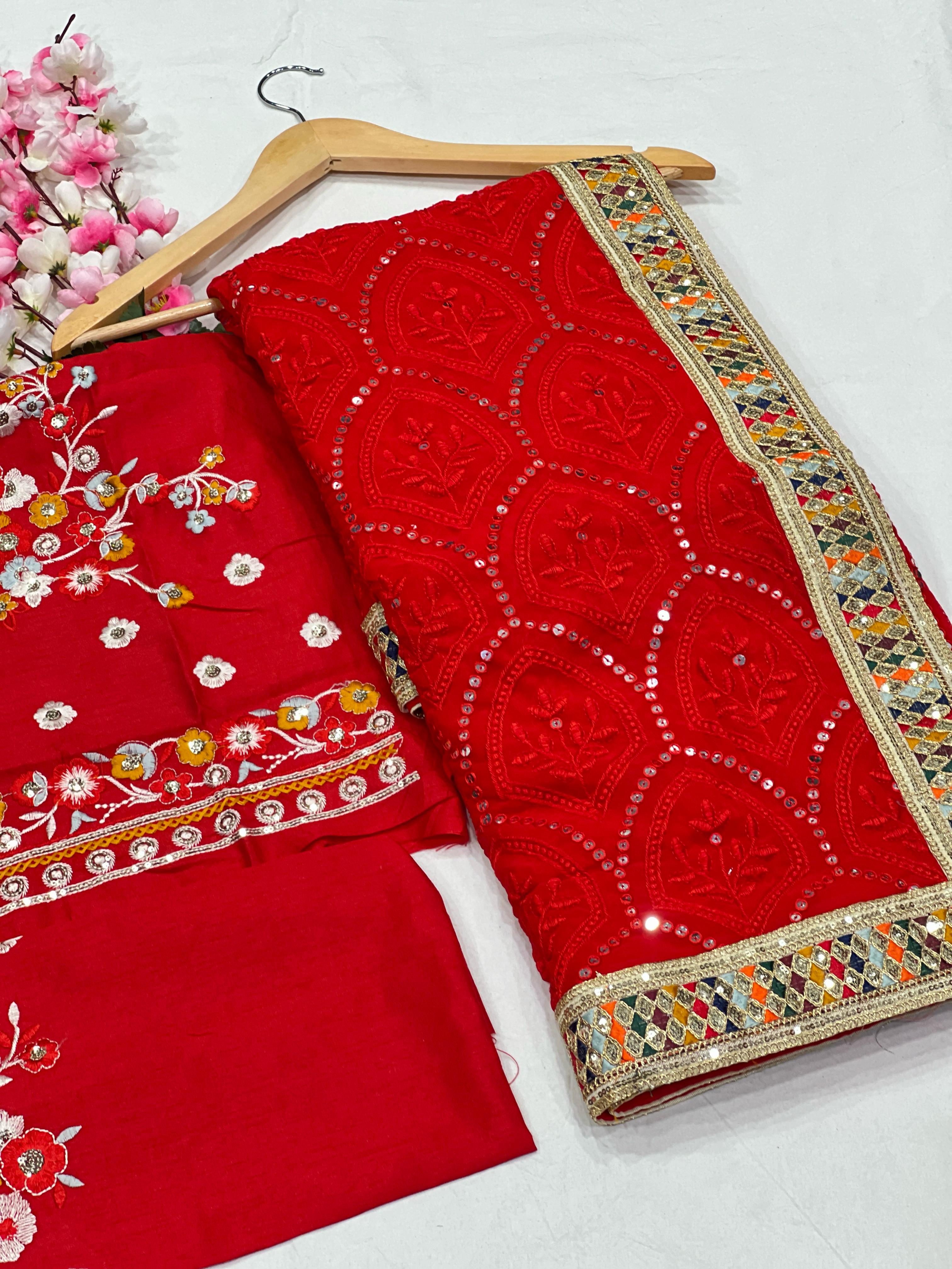 Heavy Fox Georgette With Multi + Thread Coding Embroidery & 3/5.MM Sequence In Pallu_Skirt Work Saree And Embroidery Multi Colour Lace Work