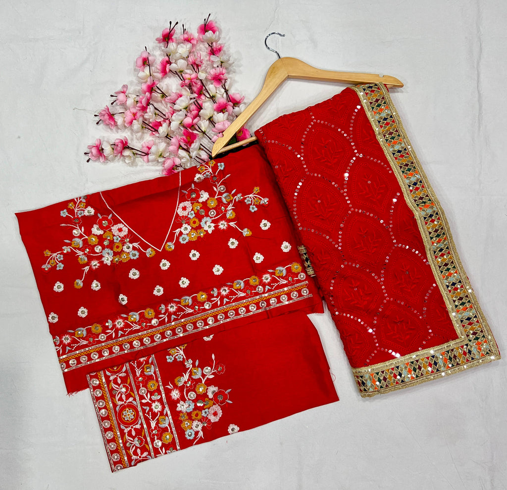 Heavy Fox Georgette With Multi + Thread Coding Embroidery & 3/5.MM Sequence In Pallu_Skirt Work Saree And Embroidery Multi Colour Lace Work