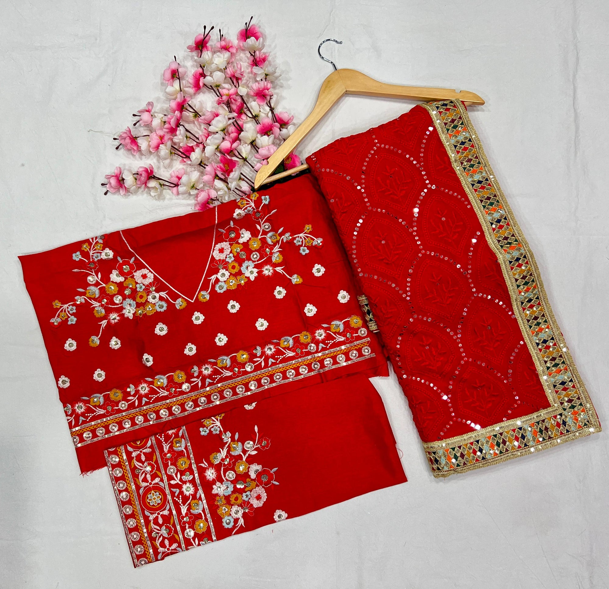 Heavy Fox Georgette With Multi + Thread Coding Embroidery & 3/5.MM Sequence In Pallu_Skirt Work Saree And Embroidery Multi Colour Lace Work