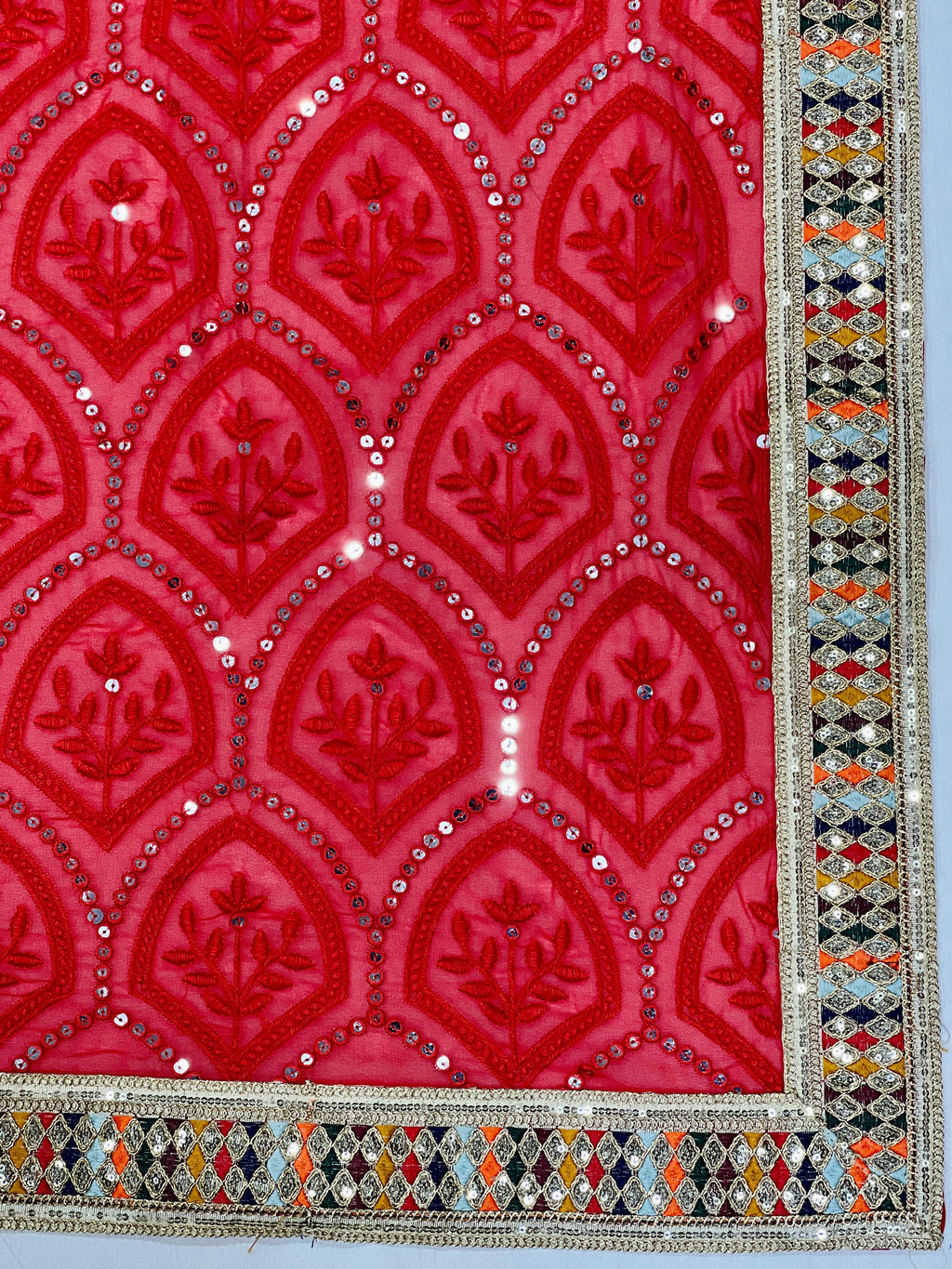 Heavy Fox Georgette With Multi + Thread Coding Embroidery & 3/5.MM Sequence In Pallu_Skirt Work Saree And Embroidery Multi Colour Lace Work