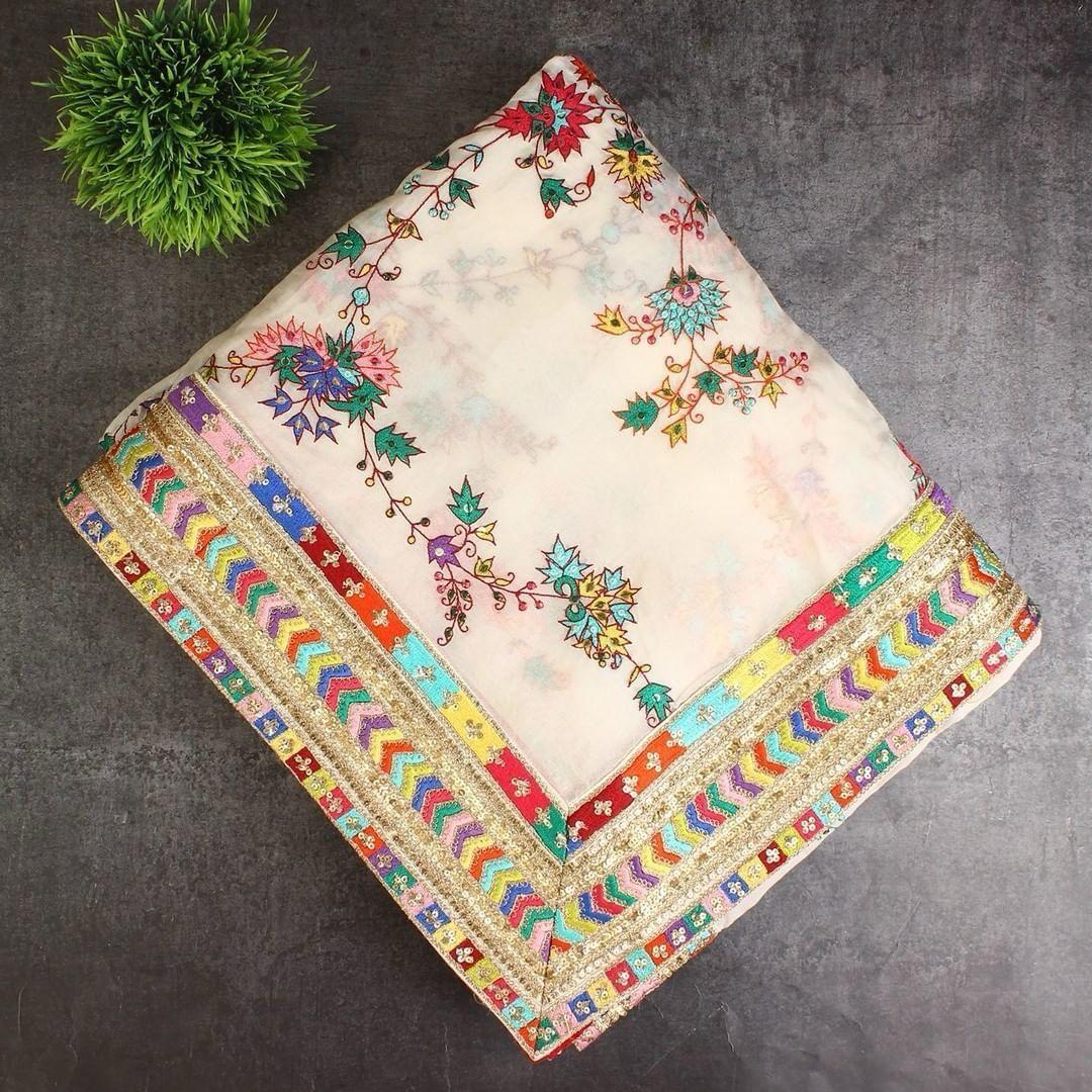 Multi Colour Embroidery Saree For Partywear