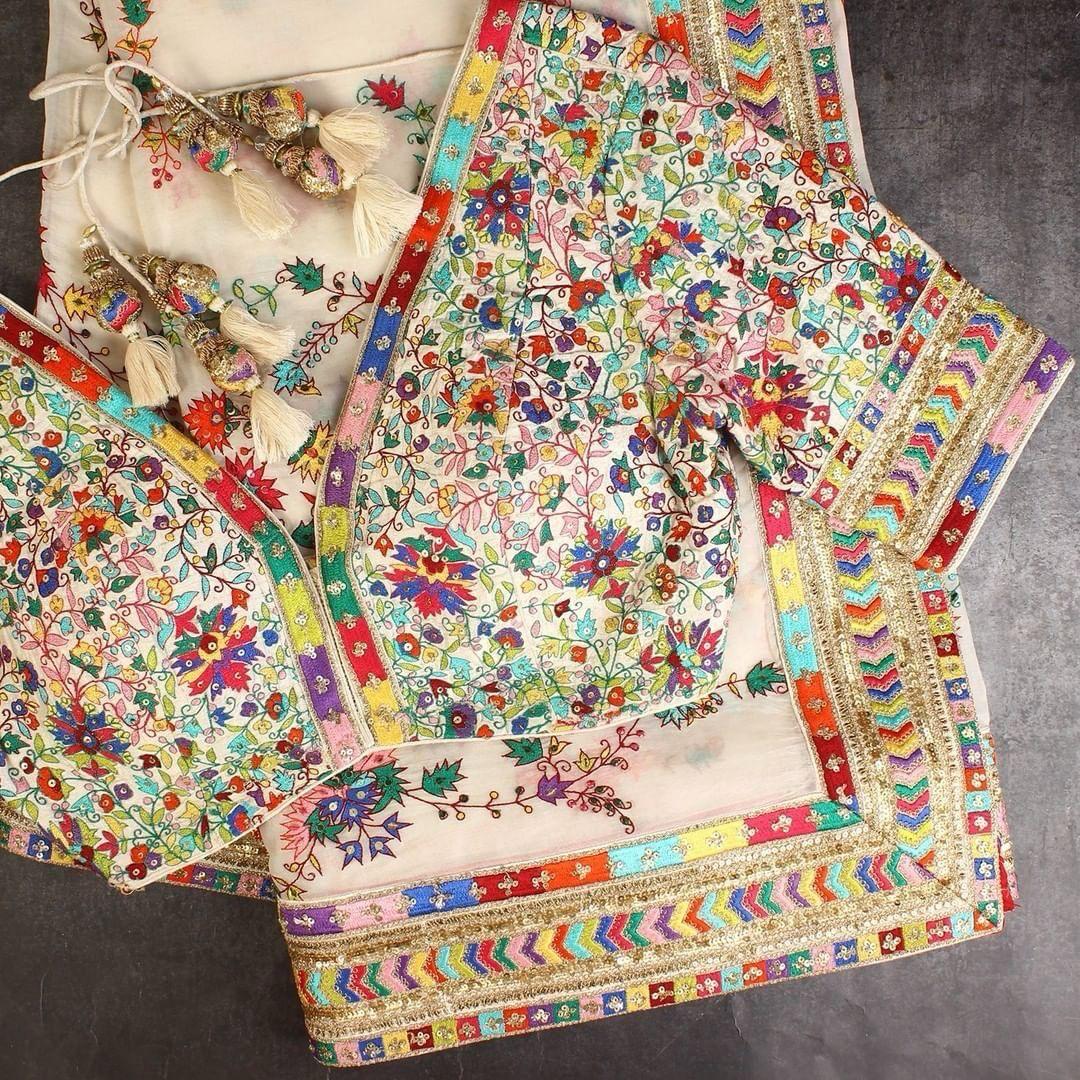 Multi Colour Embroidery Saree For Partywear