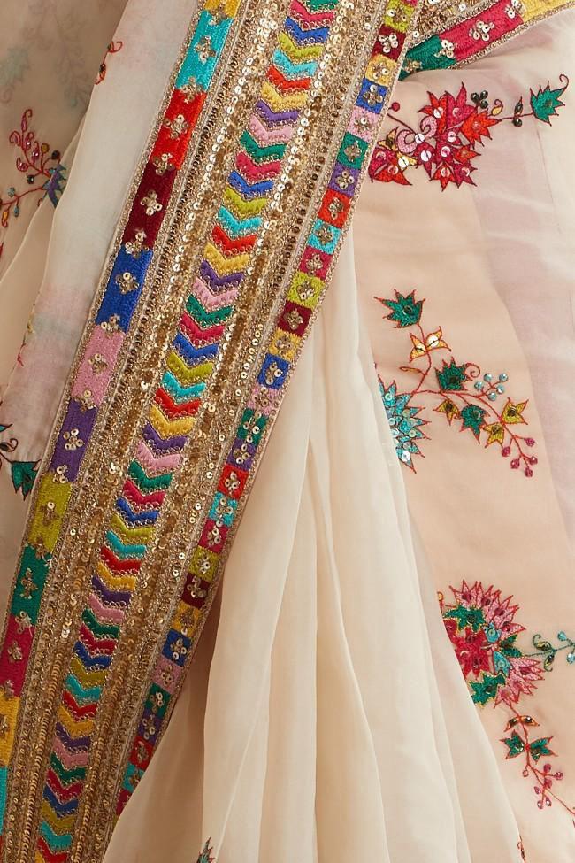 Multi Colour Embroidery Saree For Partywear