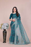 Tissue Organza With Beautiful Flowers Digital Print And Embroidery Zari