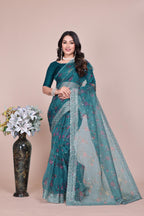 Tissue Organza With Beautiful Flowers Digital Print And Embroidery Zari