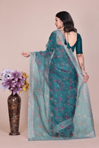 Tissue Organza With Beautiful Flowers Digital Print And Embroidery Zari