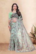 Tissue Organza With Beautiful Flowers Digital Print And Embroidery Zari