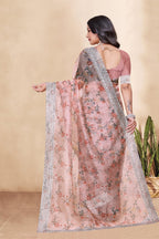 Tissue Organza With Beautiful Flowers Digital Print And Embroidery Zari