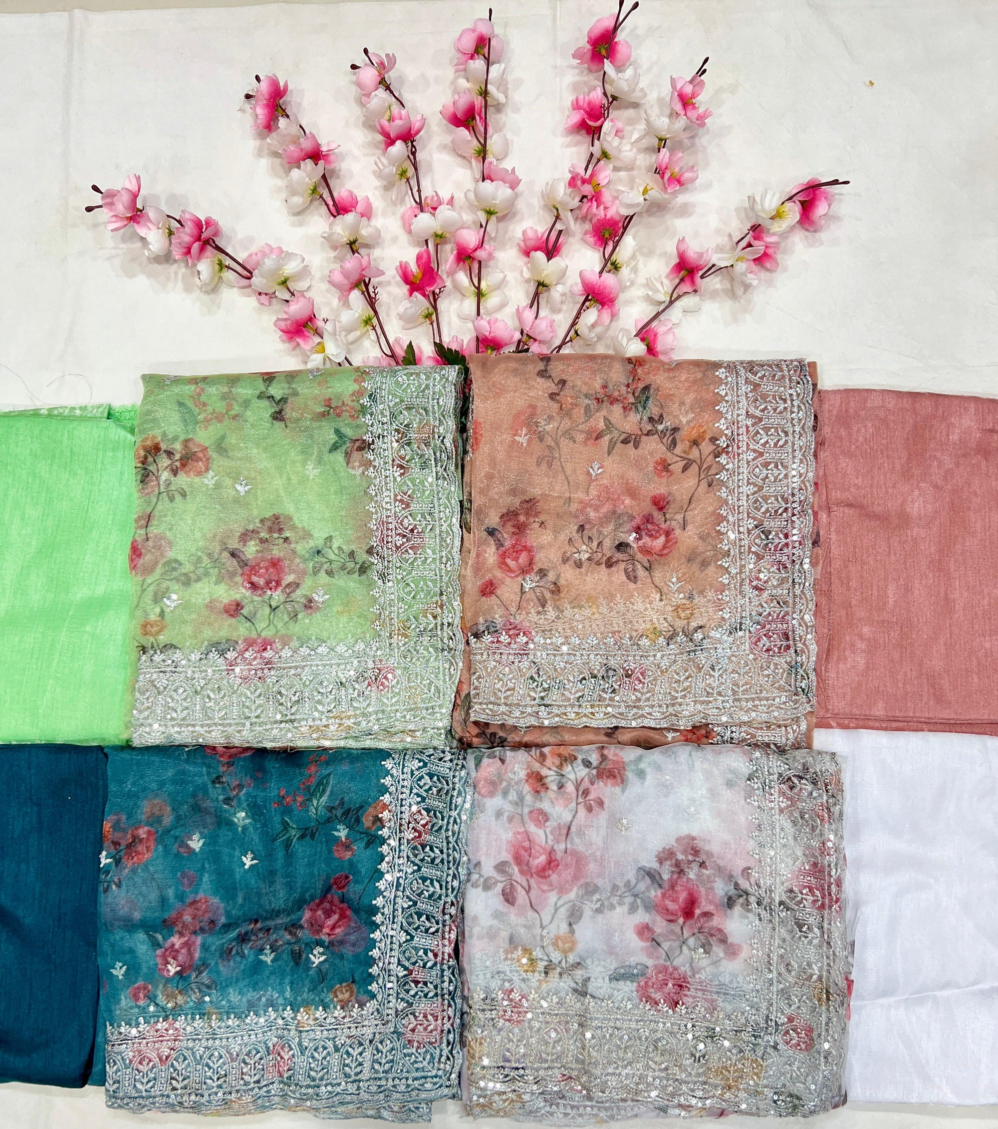 Tissue Organza With Beautiful Flowers Digital Print And Embroidery Zari