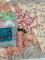 Tissue Organza With Beautiful Flowers Digital Print And Embroidery Zari
