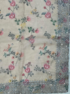 Tissue Organza With Beautiful Flowers Digital Print And Embroidery Zari