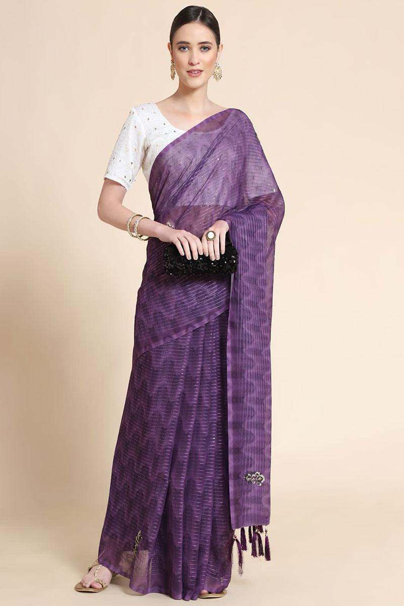 Purple Sequence Work Saree
