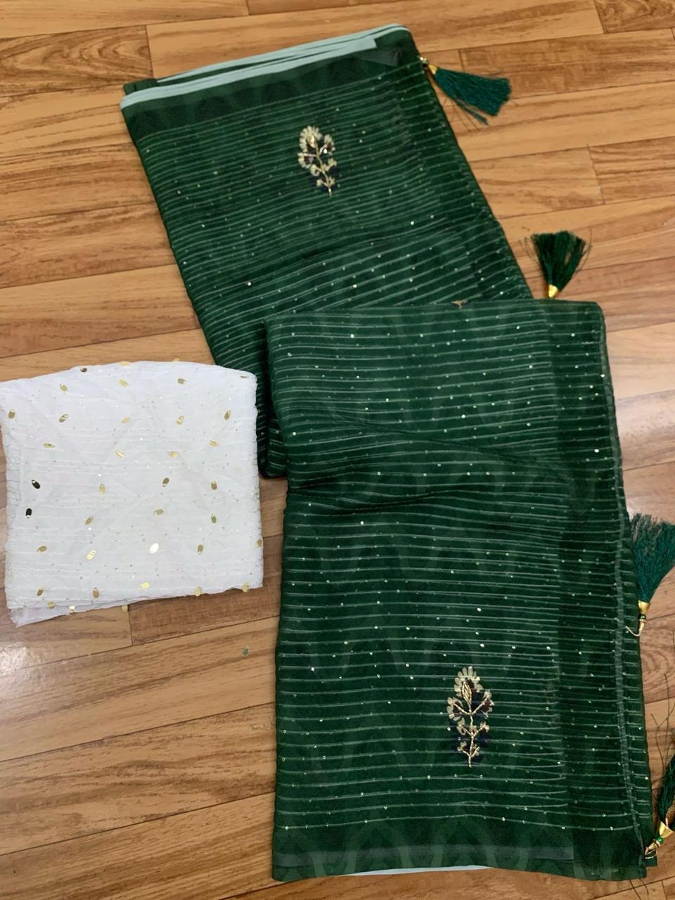 Green Sequence Work Saree