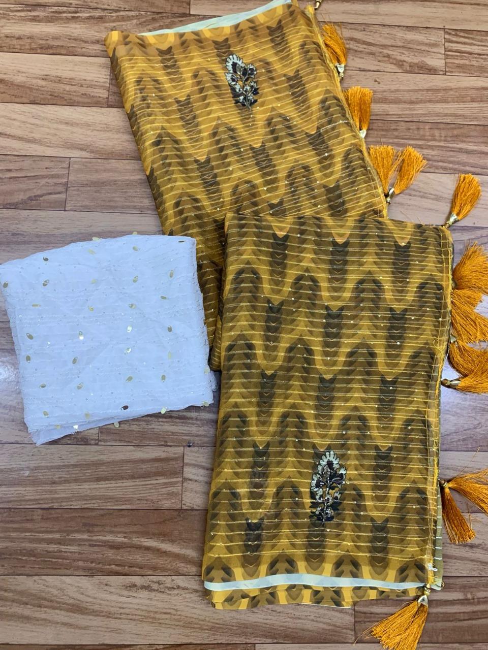 Yellow Sequence Work Saree