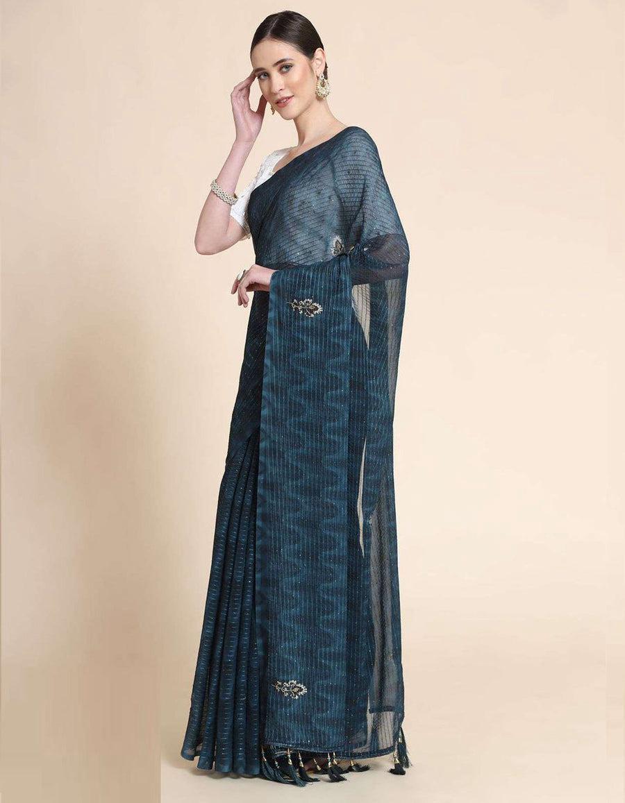 Blue Sequence Work Saree