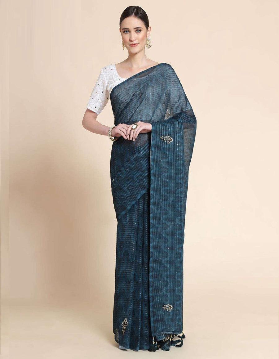 Blue Sequence Work Saree