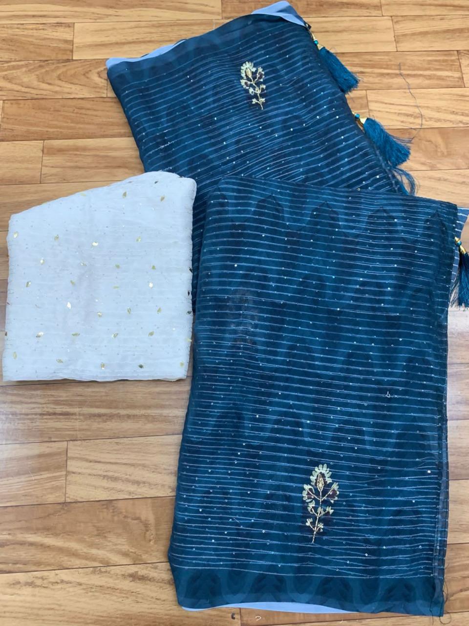 Blue Sequence Work Saree