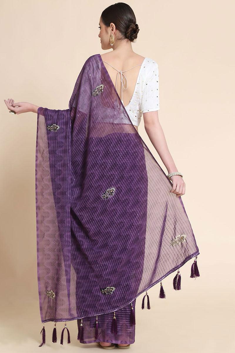 Purple Sequence Work Saree