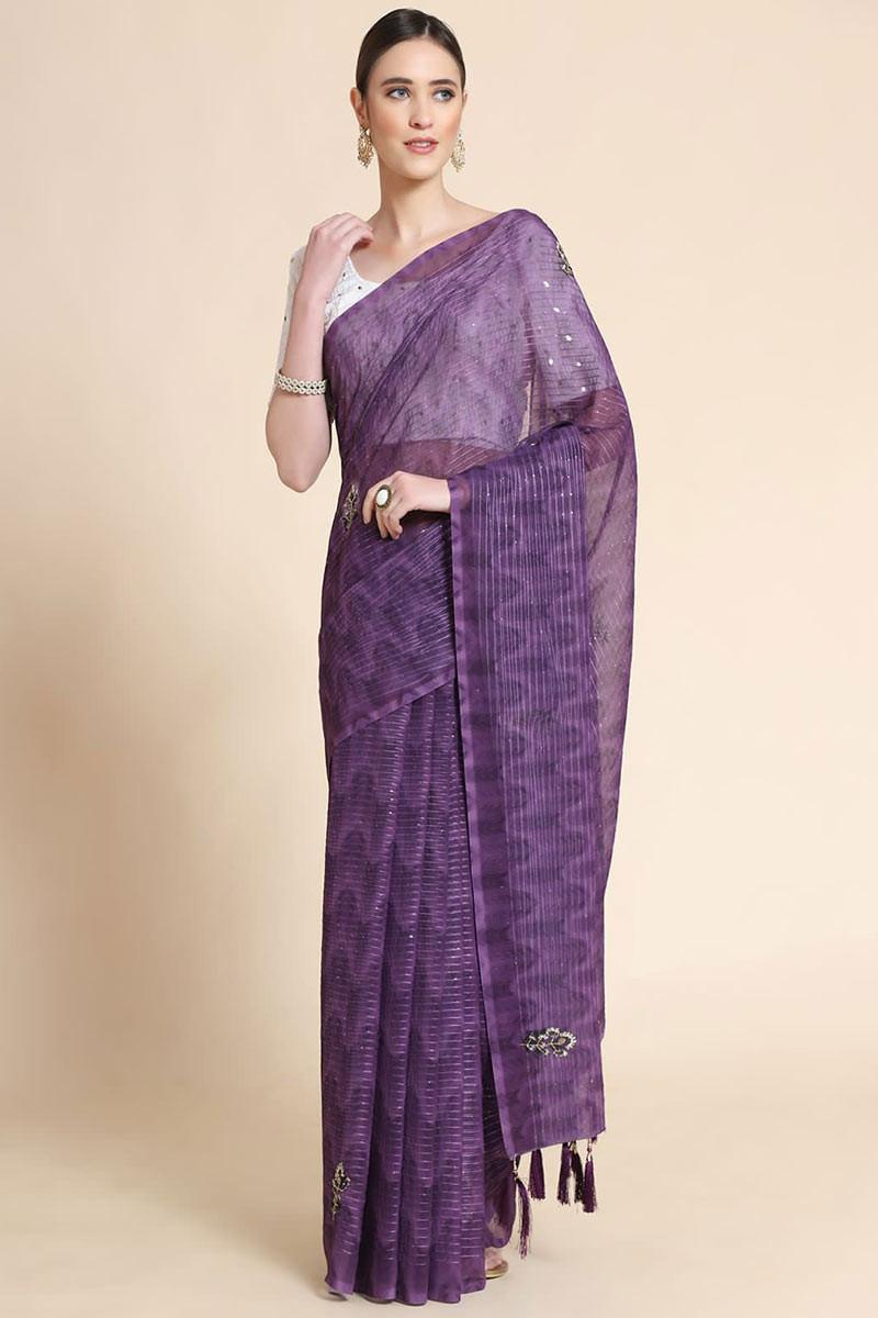 Purple Sequence Work Saree