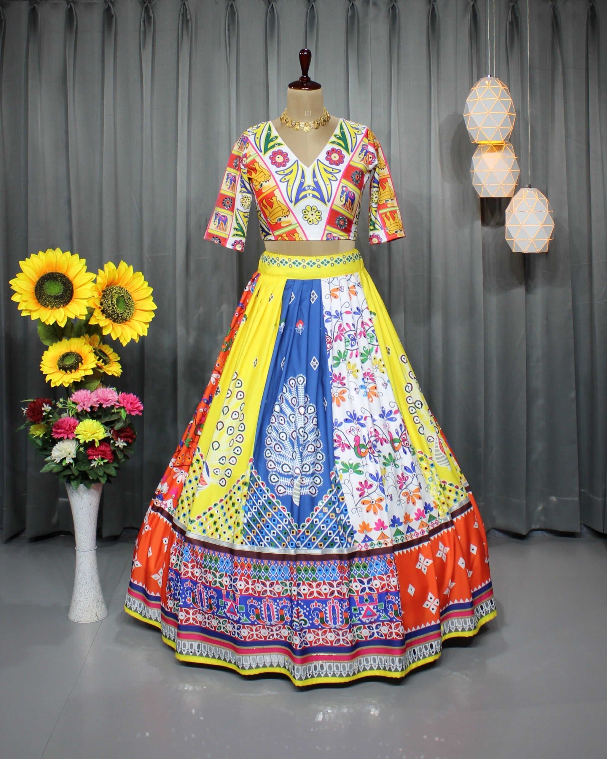 Soft Butter Silk Chaniya Choli | Fancy Digital with Real Mirror Work for Traditional Wear