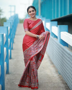Red Ajrakh Primum Modal Silk Saree With Blouse