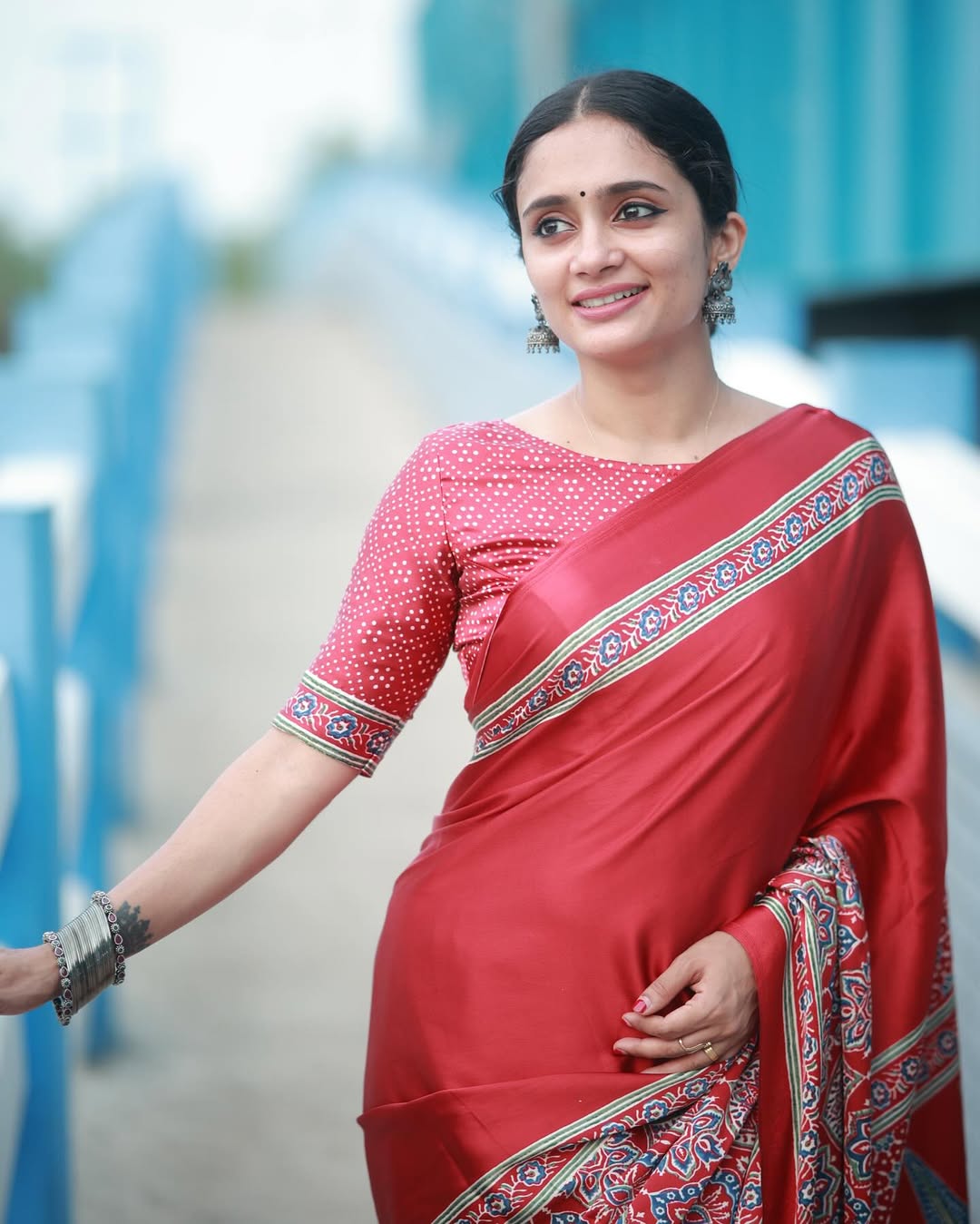 Red Ajrakh Primum Modal Silk Saree With Blouse