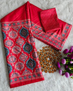 Red Ajrakh Primum Modal Silk Saree With Blouse