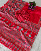 Red Ajrakh Primum Modal Silk Saree With Blouse