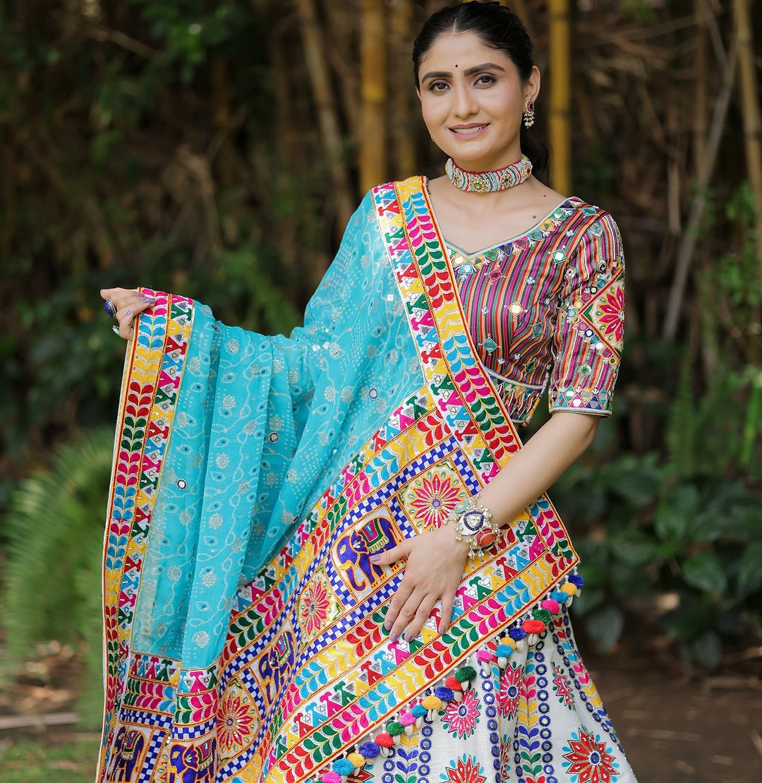 Soft Muslin Silk Chaniya Choli | Fancy Digital with Real Mirror Work for Traditional Wear