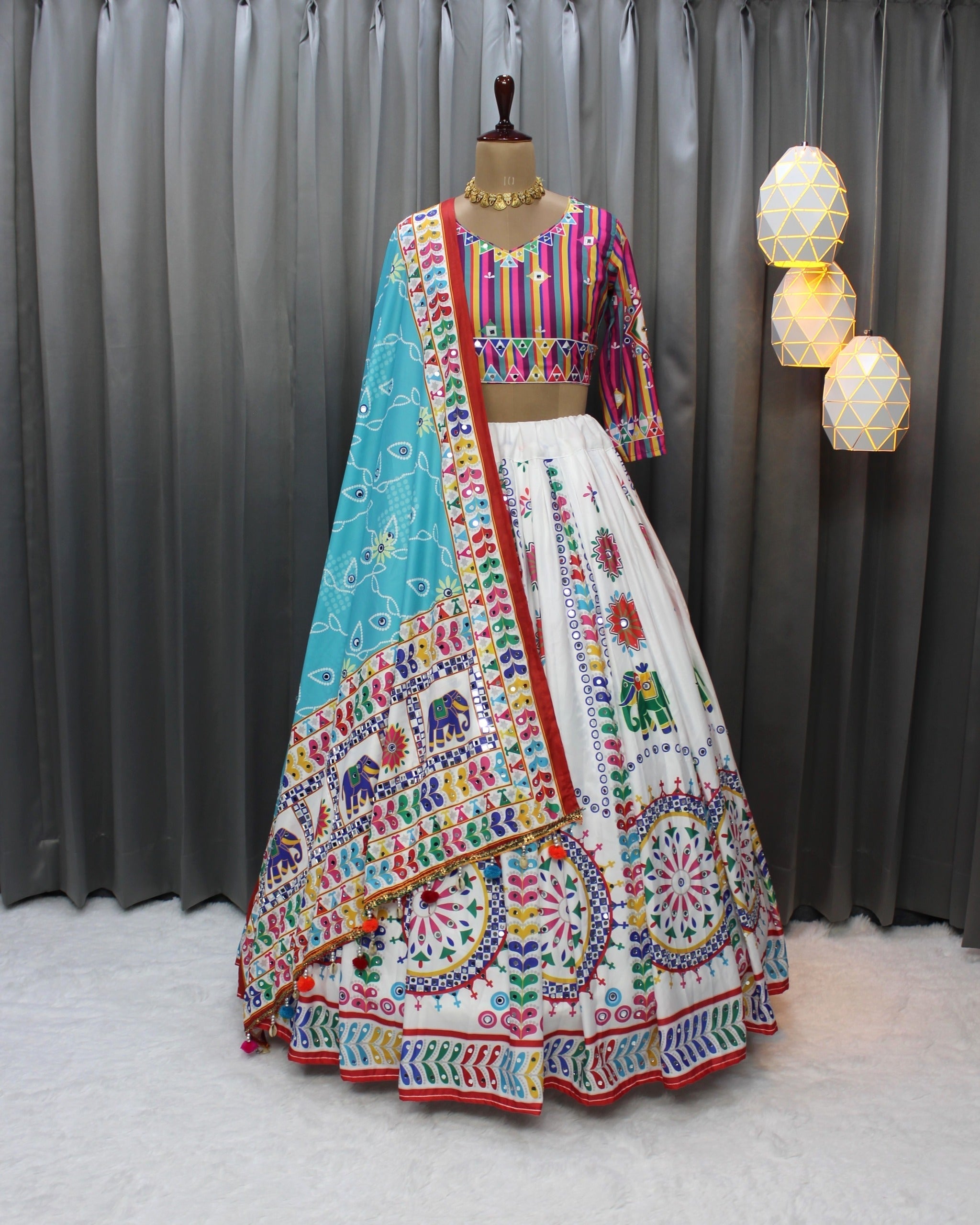 Soft Muslin Silk Chaniya Choli | Fancy Digital with Real Mirror Work for Traditional Wear